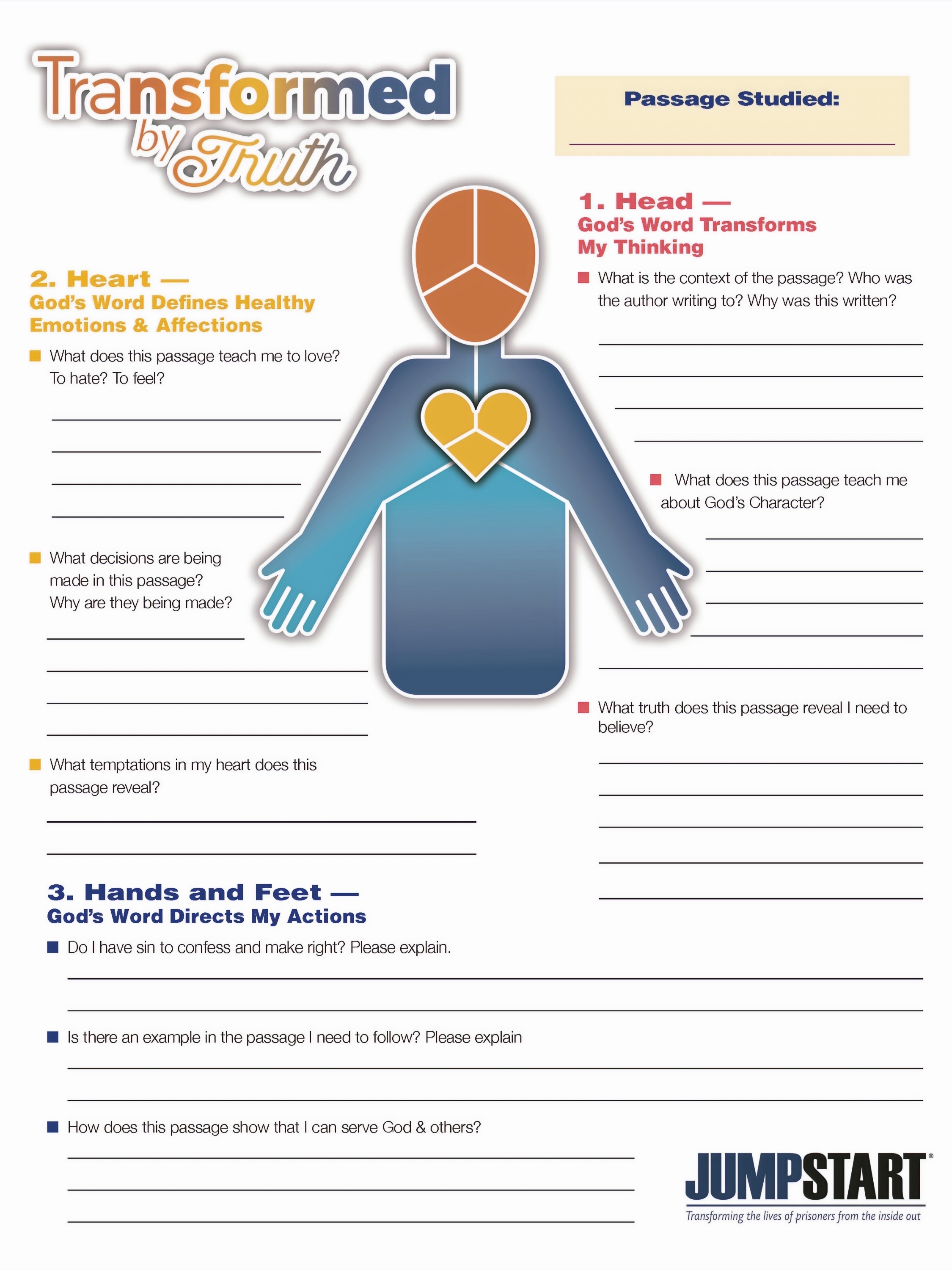JUMPSTART's Prison Ministry - Bible Study Worksheet